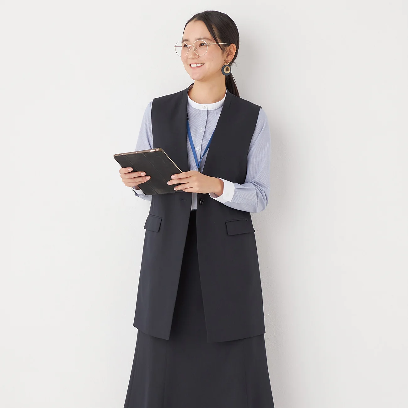 THE THIRD SUITS RIRANCHA Stretch Long Vest - Navy - Image 3
