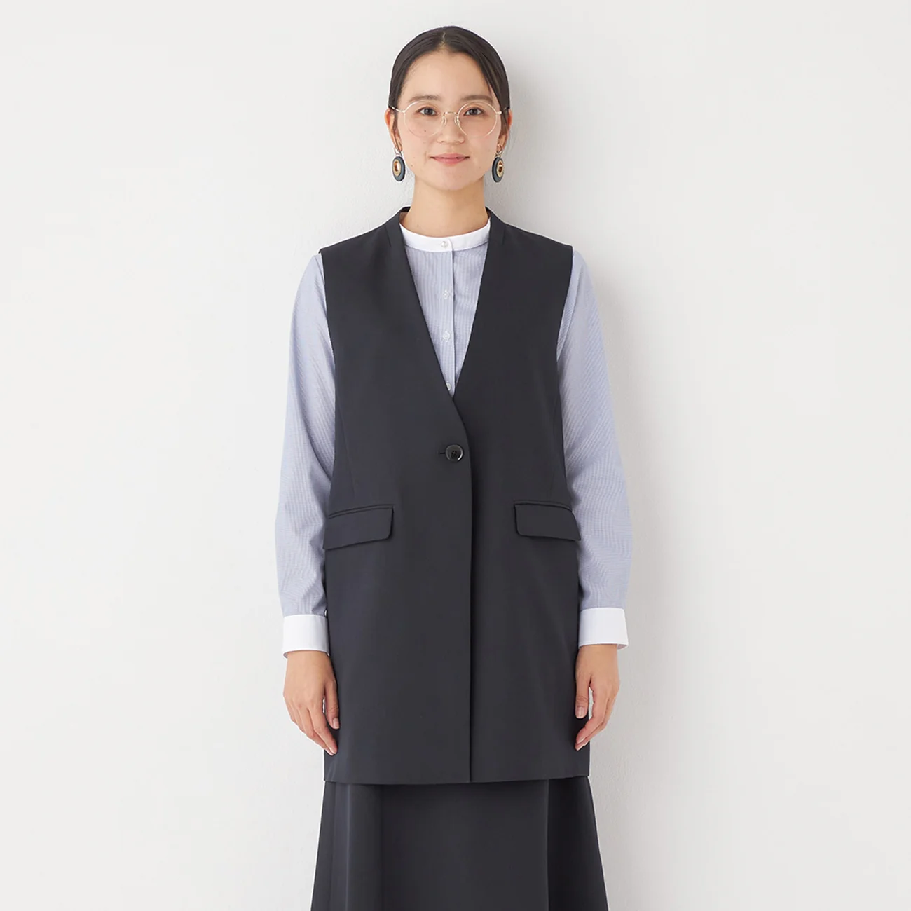 THE THIRD SUITS RIRANCHA Stretch Long Vest - Navy - Image 4