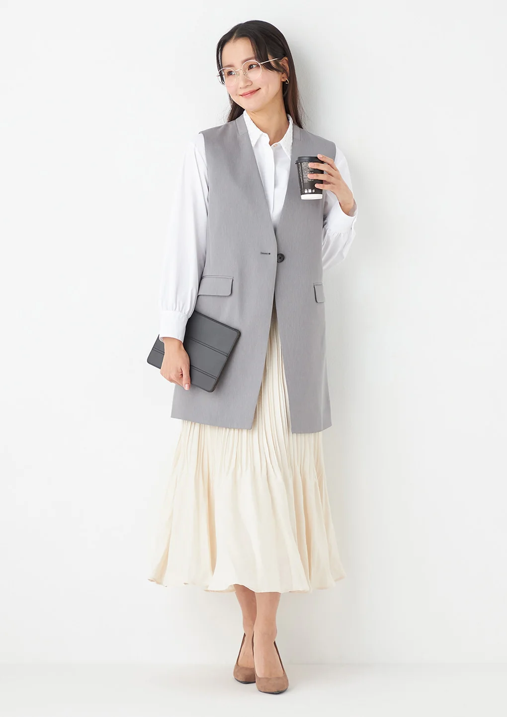 THE THIRD SUITS RIRANCHA Stretch Long Vest - Light Gray - Image 18