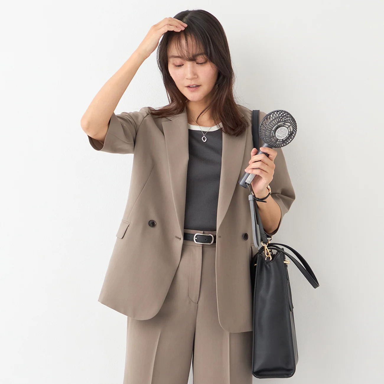 THE THIRD SUITS Washable Cool Touch Half Sleeve Double-Breasted Jacket - Beige - Image 5