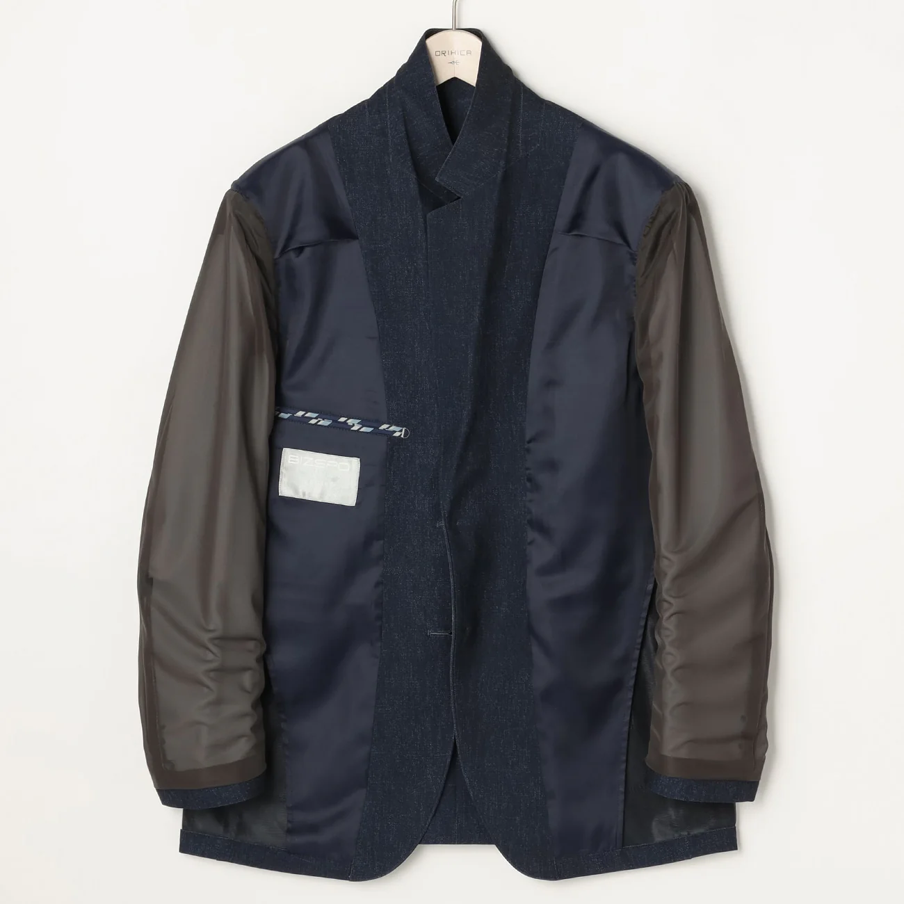 Japanese Fabric BIZSPO Print Denim-Like Suit Jacket - Navy - Image 6
