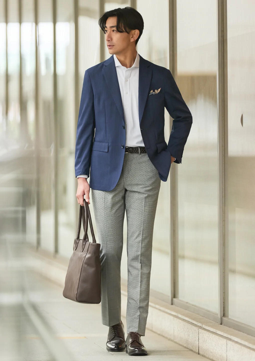 Super Cool High-breathability Pinhead Suit Jacket - Navy - Image 19