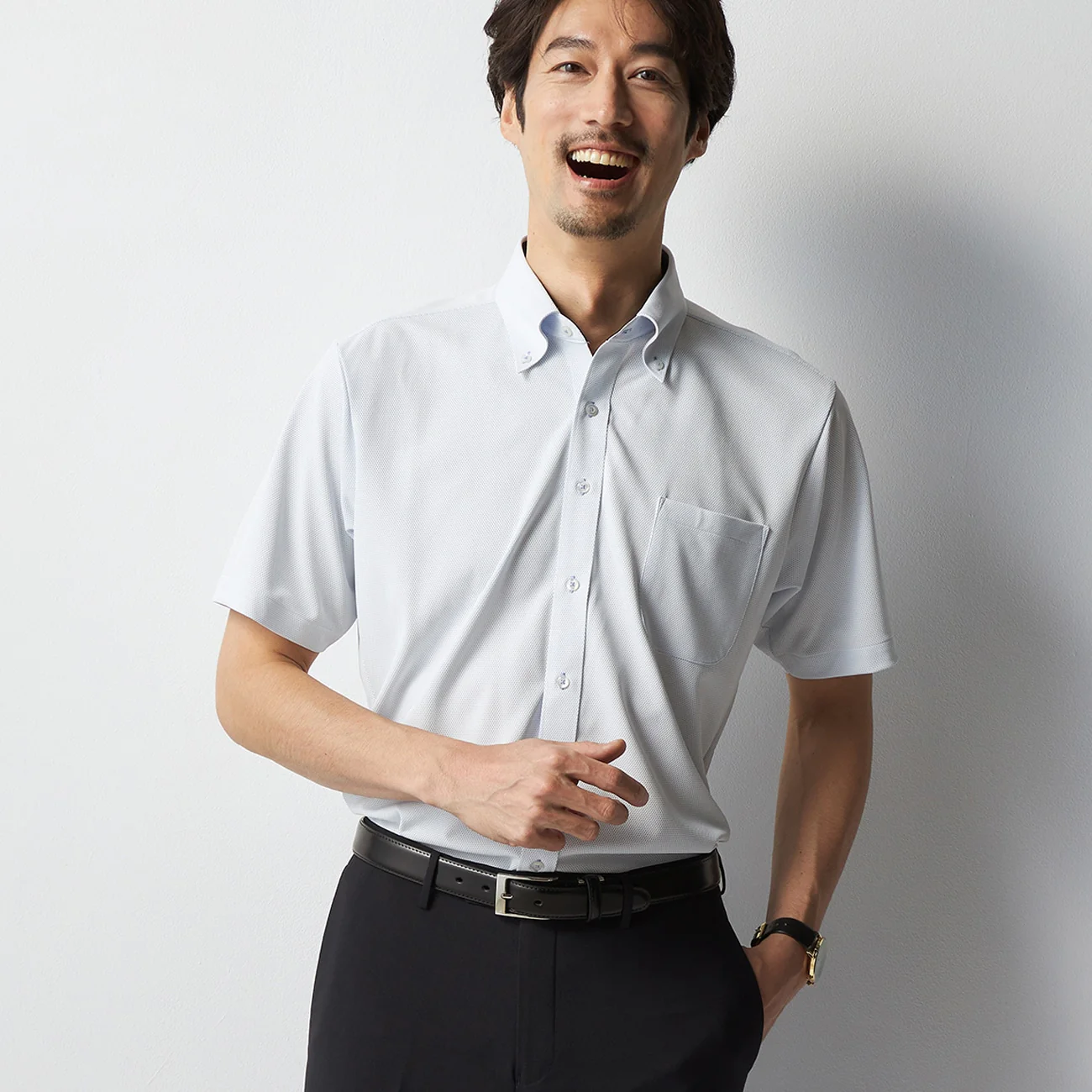 Super Non-Iron DRYDRY Short Sleeve Button-Down Shirt - Blue
