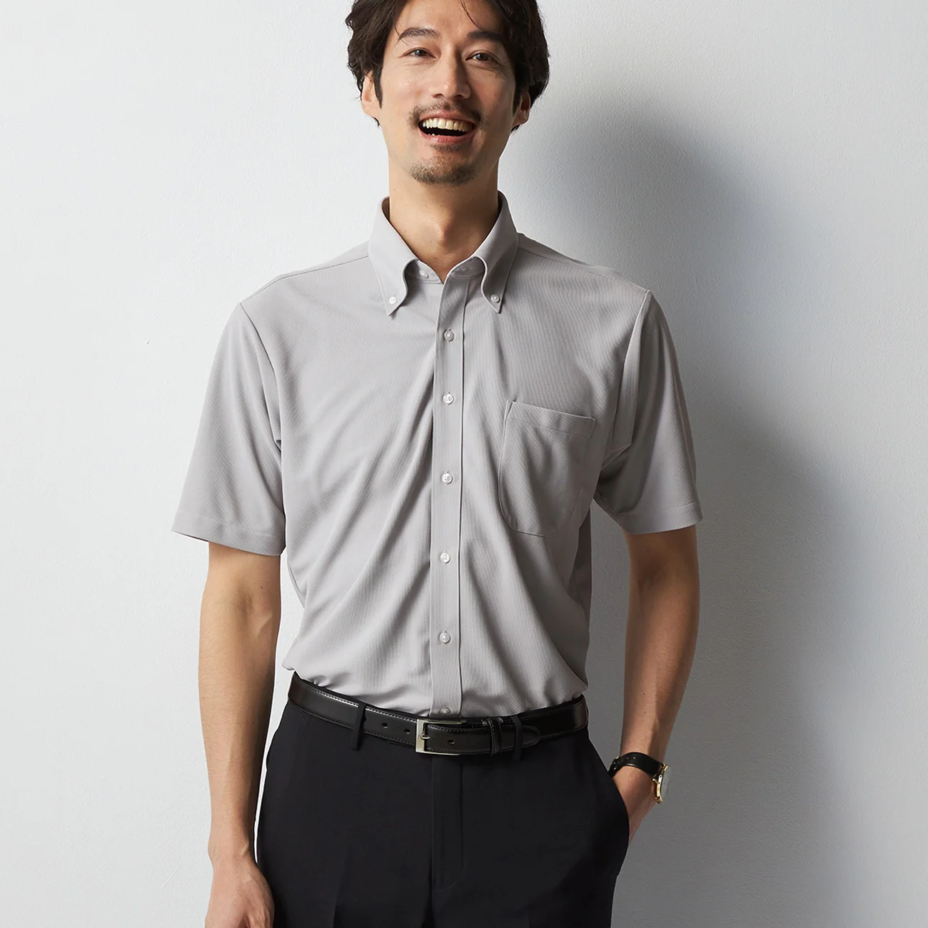 Super Non-Iron DRYDRY Short Sleeve Button-Down Shirt - Gray