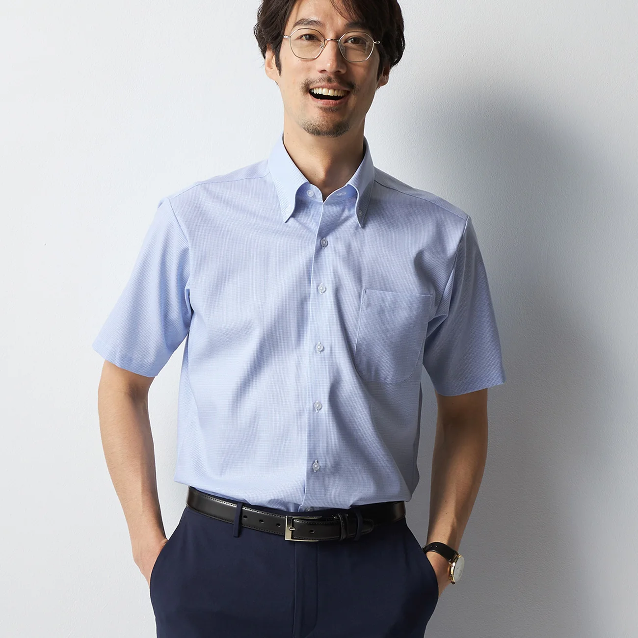 Super Cool Non-Iron Striped Short Sleeve Button-Down Shirt - Blue