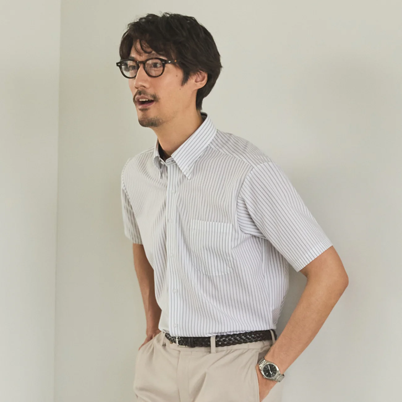 Super Cool Non-Iron Striped Short Sleeve Button-Down Shirt - Black