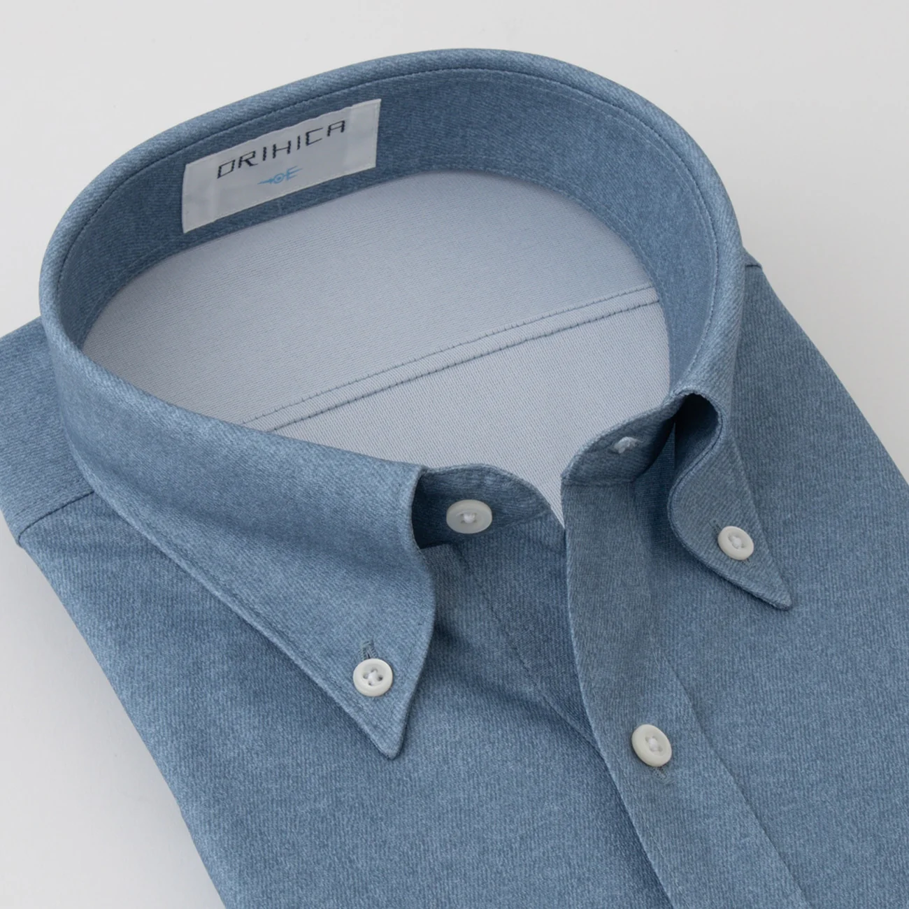 Super Non-Iron Stretch Denim-Like Short Sleeve Button-Down Shirt - Blue - Image 3