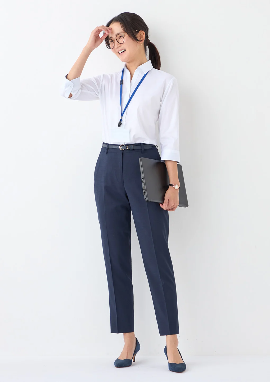High-breathability Washable Stretch Cropped Pants - Navy - Image 18