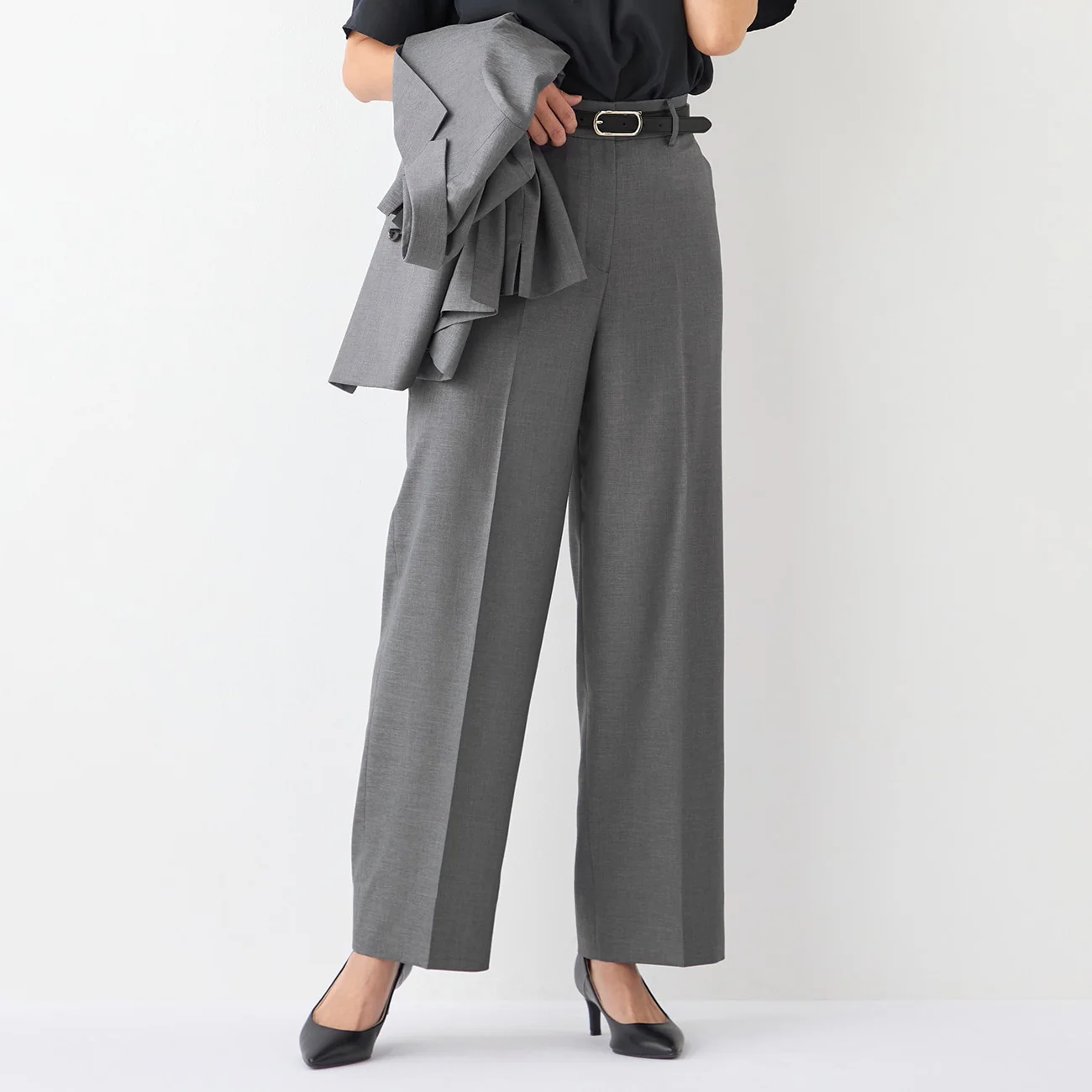 THE THIRD SUITS Linen-Like Wide Pants - Medium Gray - Image 5
