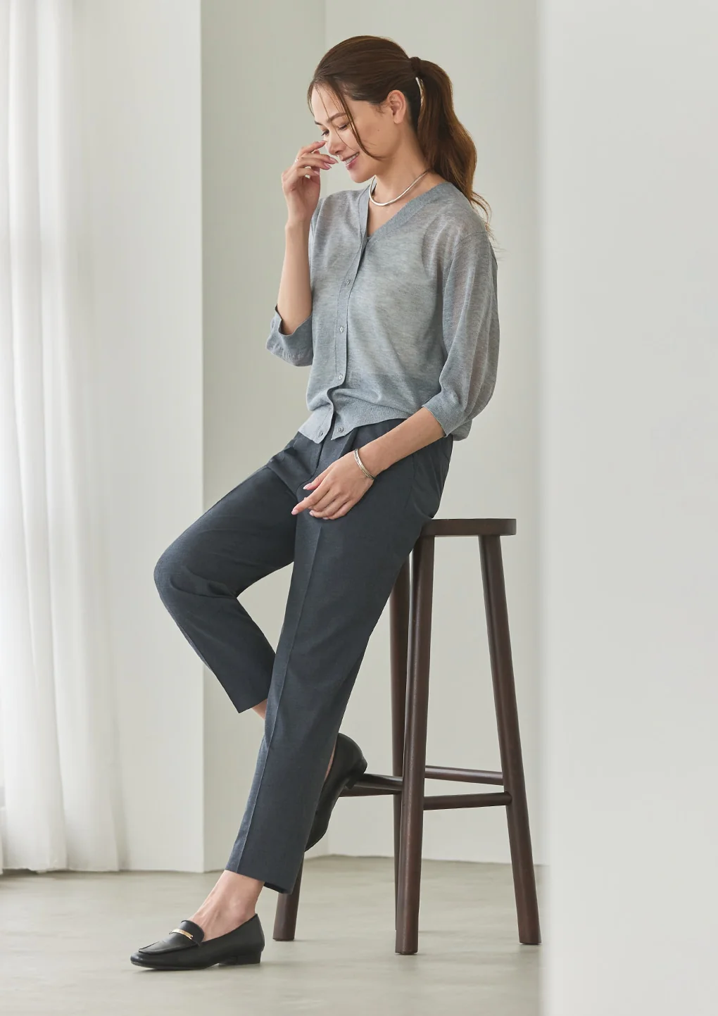 Flamingo Pants Airy Washable Stretch Tapered Pants - Navy - Image 11