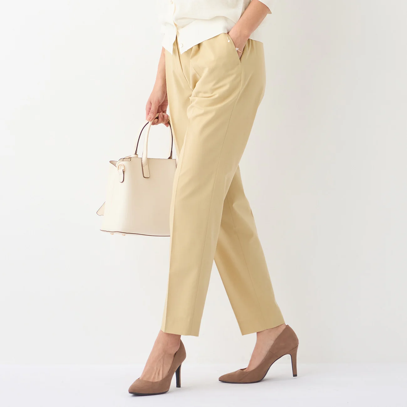 Flamingo Pants Airy Washable Stretch Tapered Pants - Yellow - Image 7