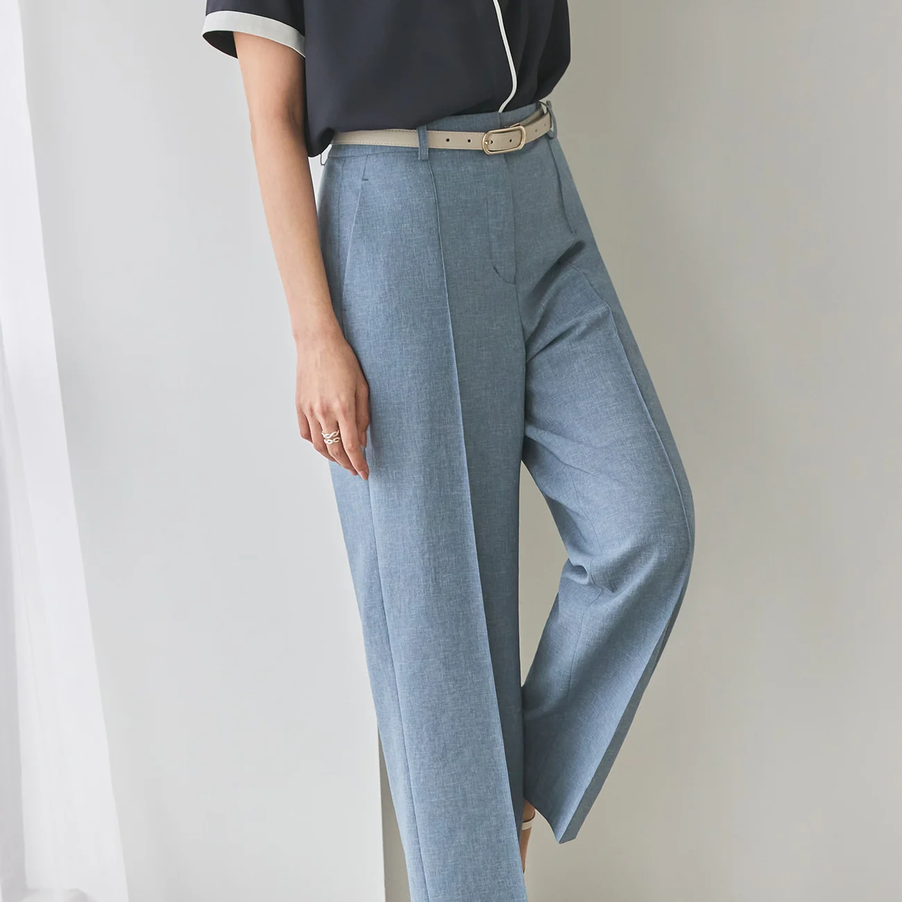 Flamingo Pants Airy Washable Stretch Wide Pants - Blue - Image 4