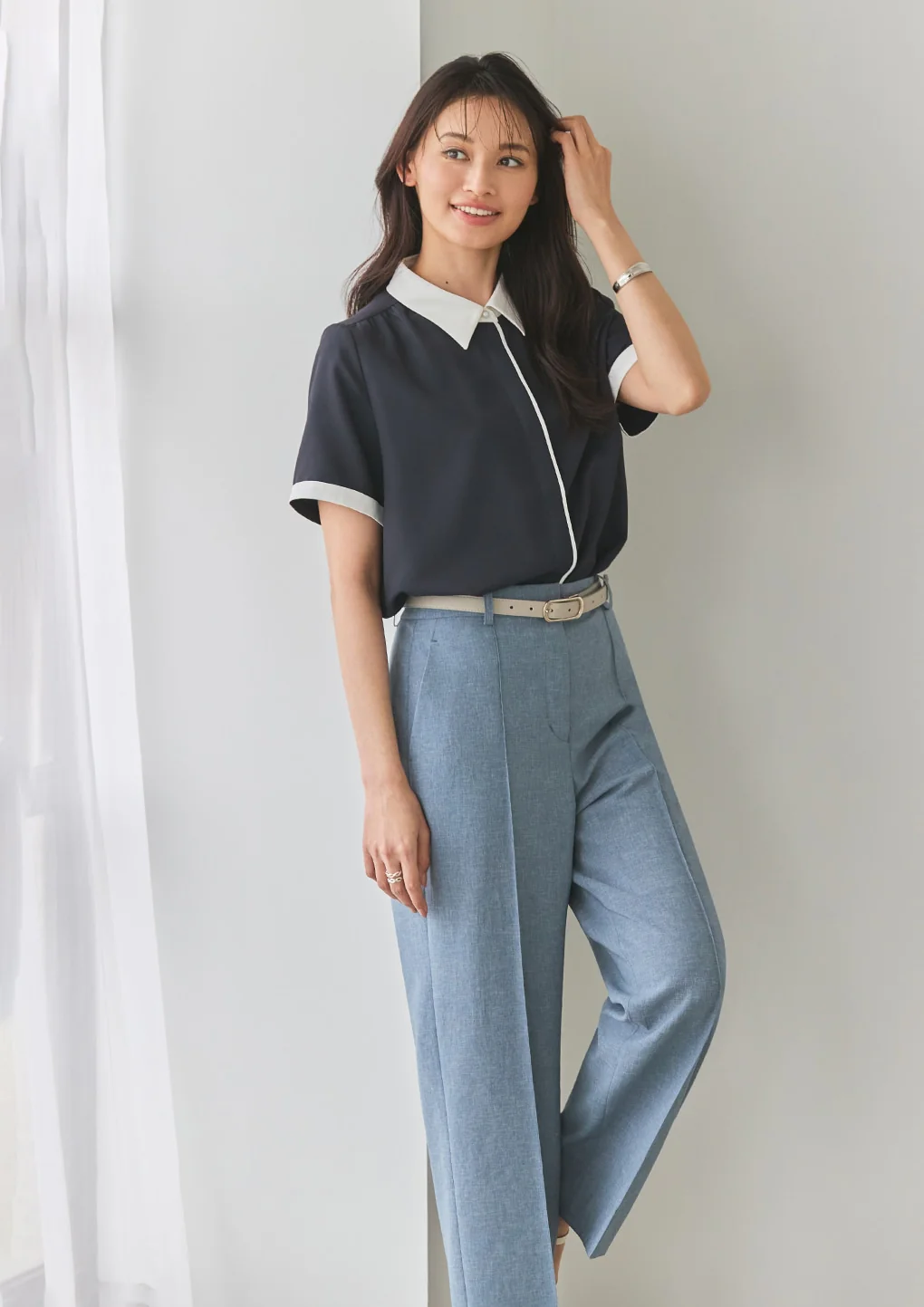 Flamingo Pants Airy Washable Stretch Wide Pants - Blue - Image 7