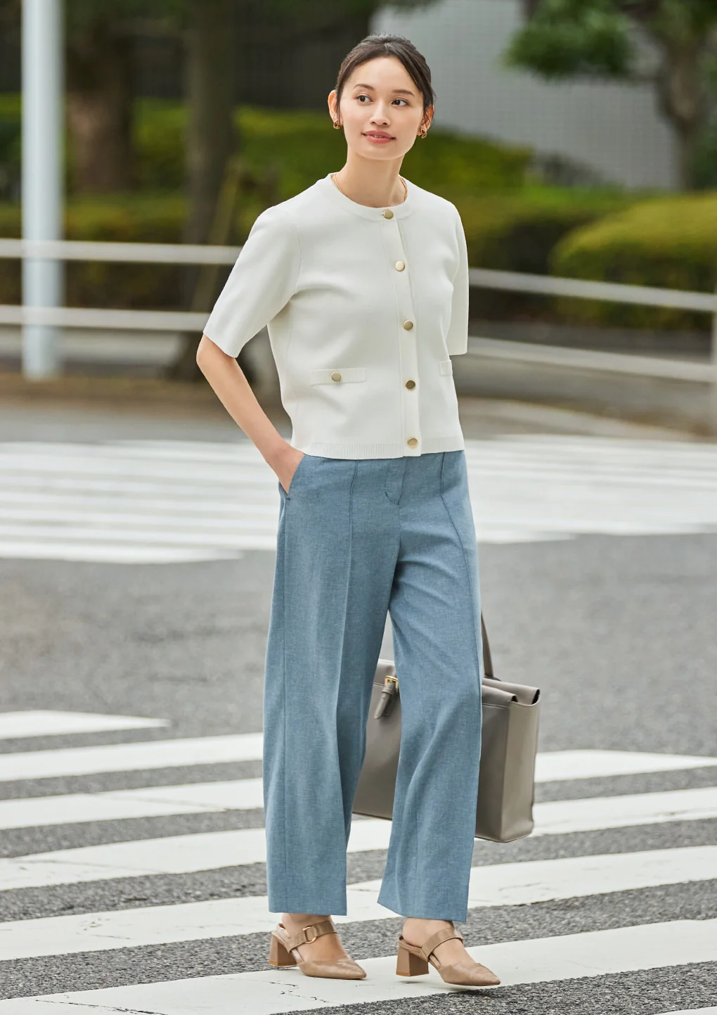 Flamingo Pants Airy Washable Stretch Wide Pants - Blue - Image 9