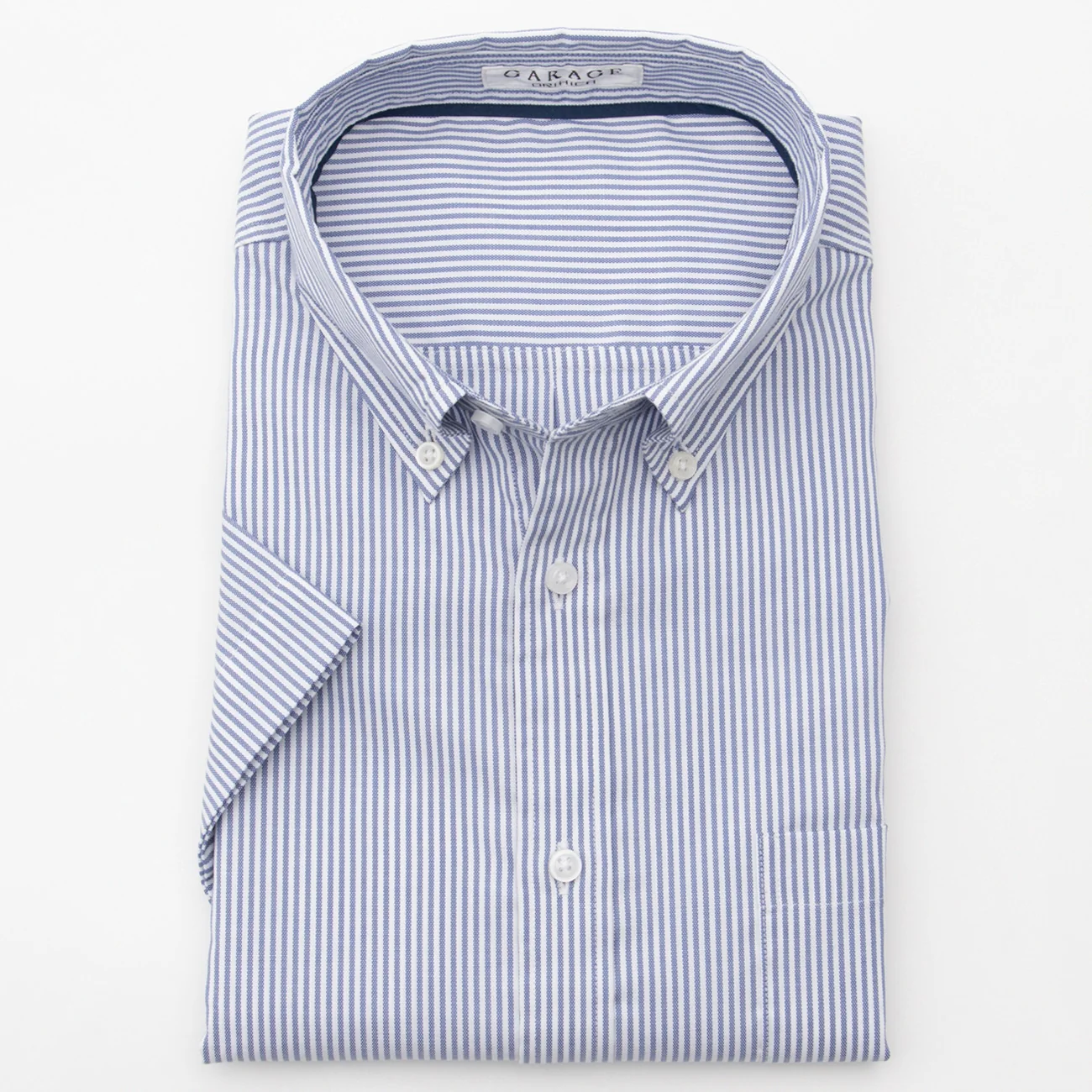 Business Casual Stripe Short Sleeve Button-Down Shirt - Blue - Image 3