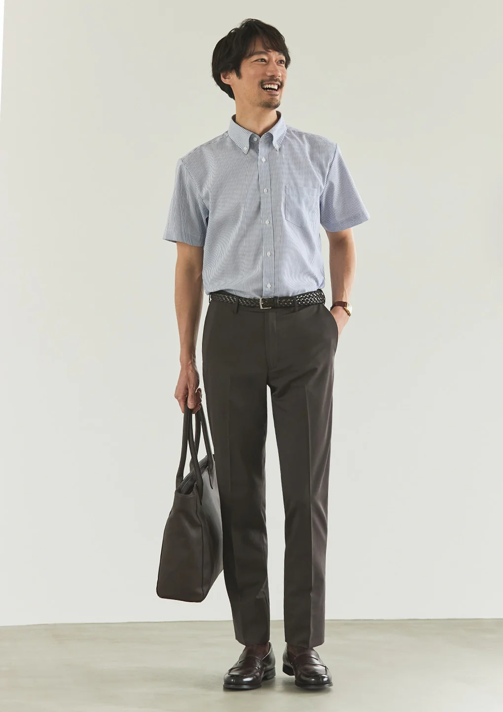 Business Casual Stripe Short Sleeve Button-Down Shirt - Blue - Image 8