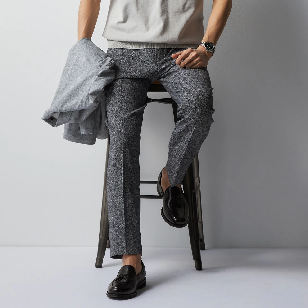 Business Casual High-Breathability Herringbone Pants - White & Black - Image 2