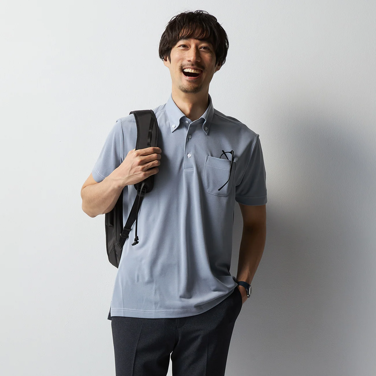 Button-Down Pullover Polo Shirt - Blue - Image 2
