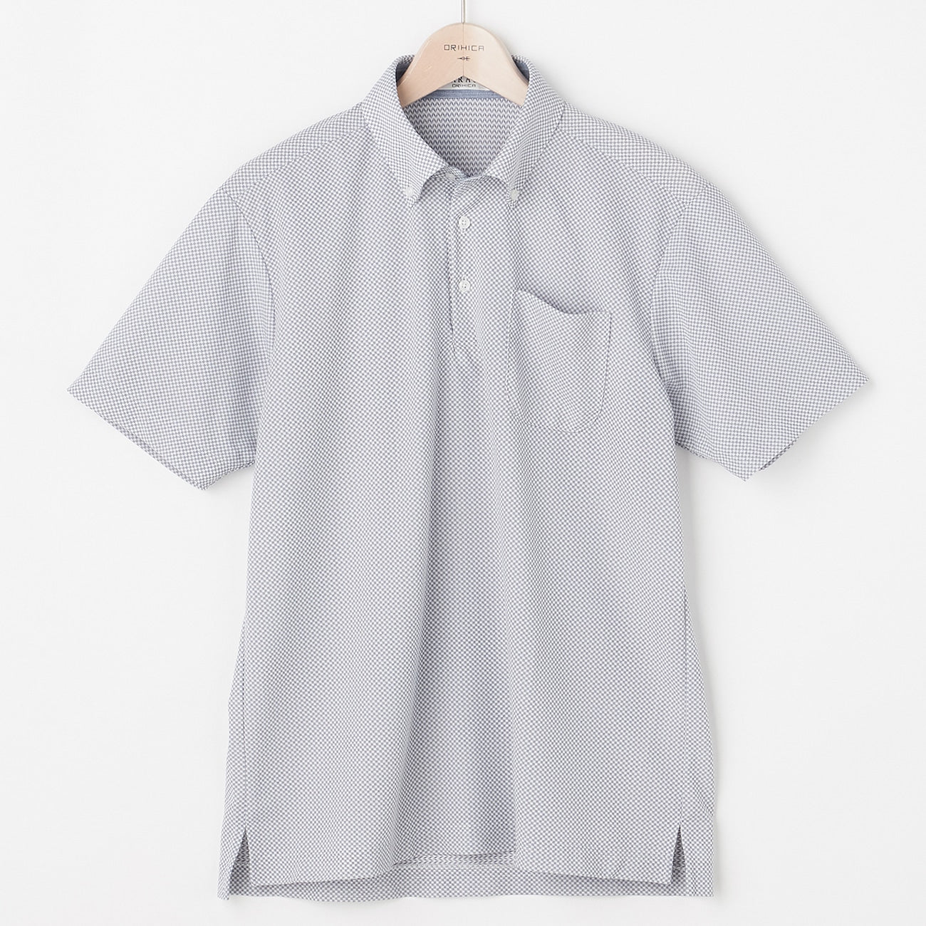 Gingham Check Button-Down Pullover Polo Shirt - Navy - Image 5