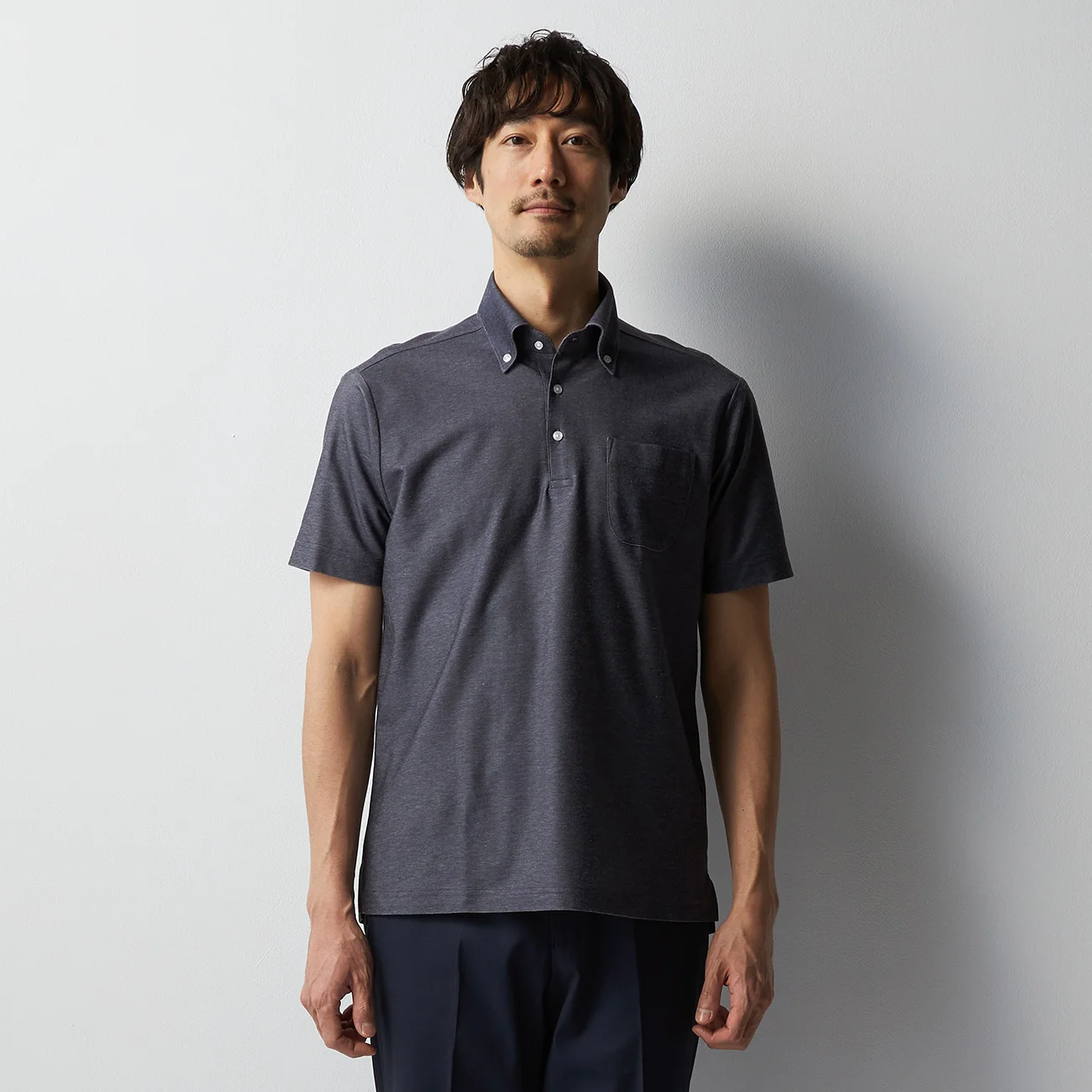 Twill Button-Down Polo Shirt - Navy - Image 3