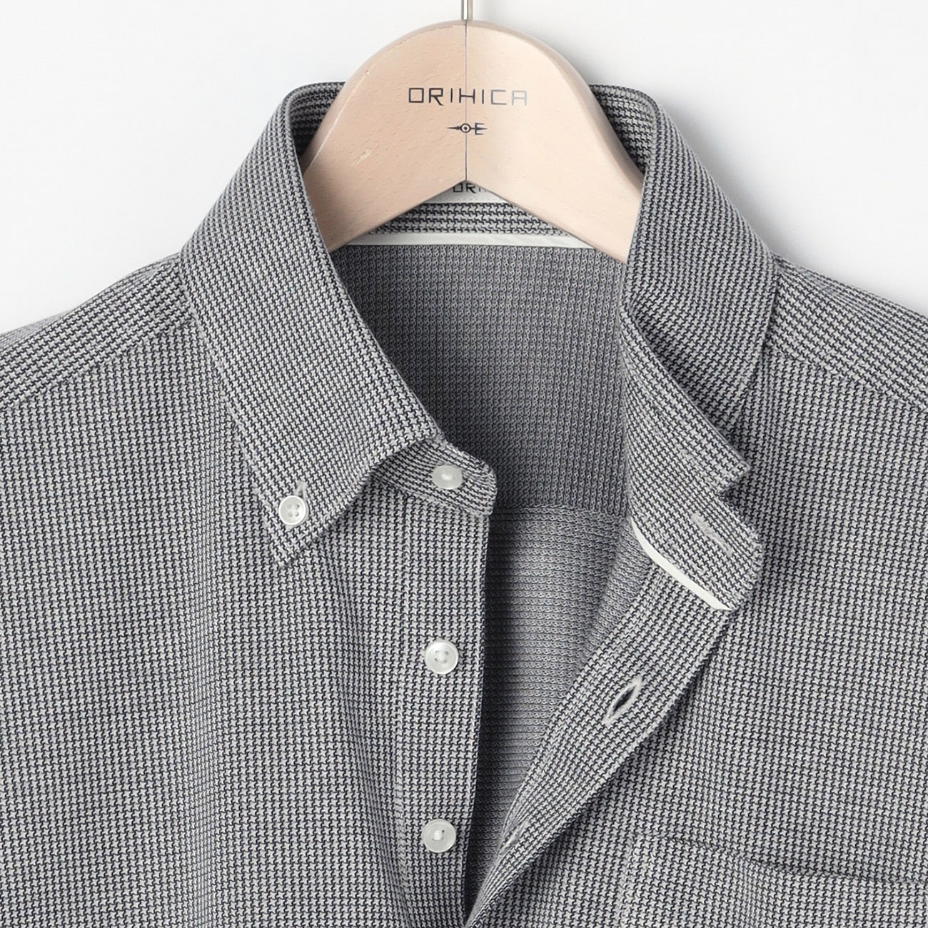 Pullover Button-Down Houndstooth Polo Shirt - Navy - Image 7
