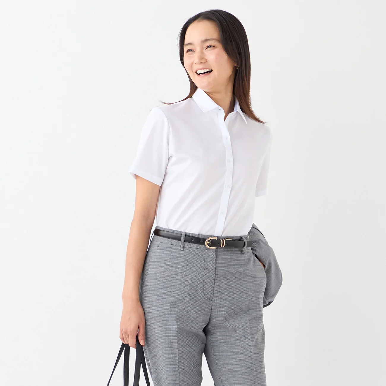 Women's Super Non-Iron Cotton Short Sleeve Point Collar Shirt - White - Image 3