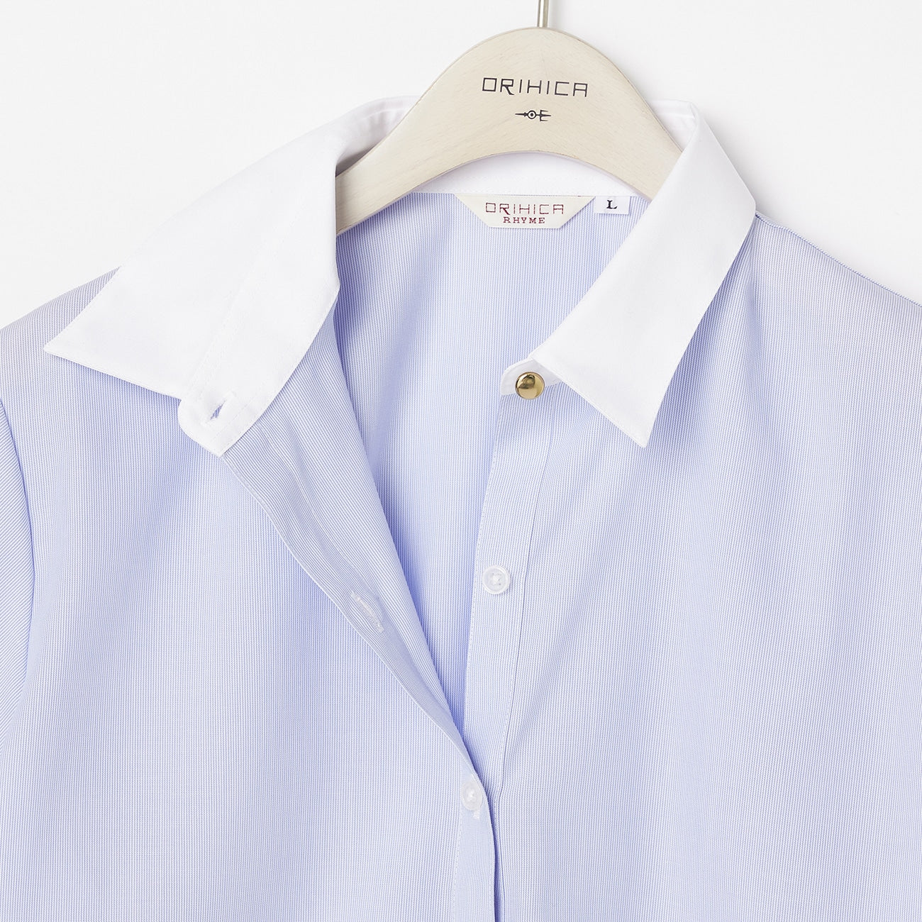 Women's Super Non-Iron Cotton Short Sleeve Contrast Collar Shirt - Blue - Image 4