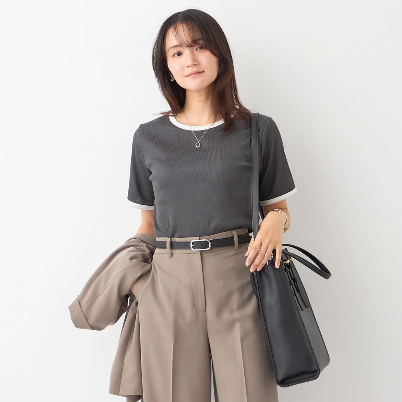 Contrast Ribbed Short Sleeve T-shirt