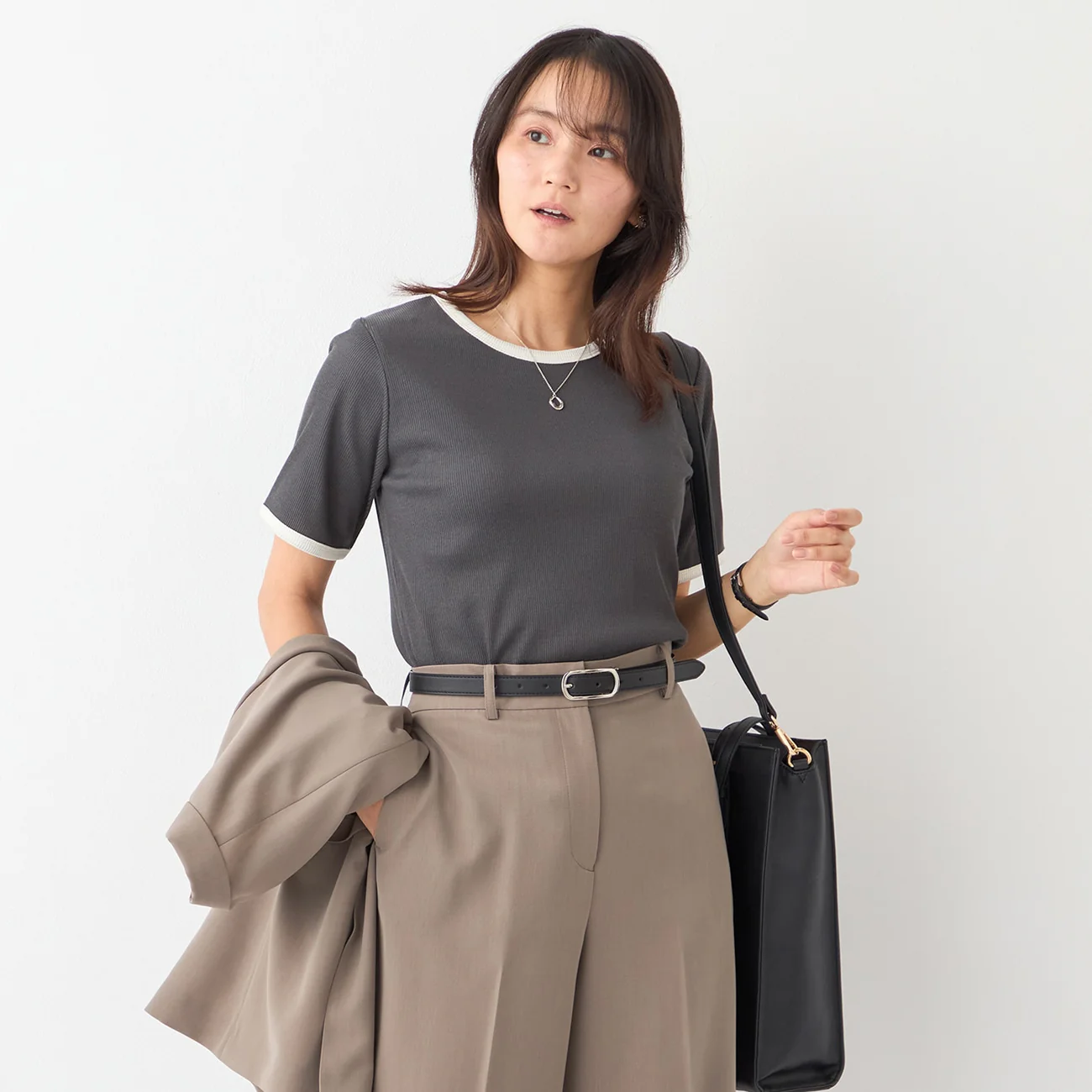 Contrast Ribbed Short Sleeve T-shirt - Image 2