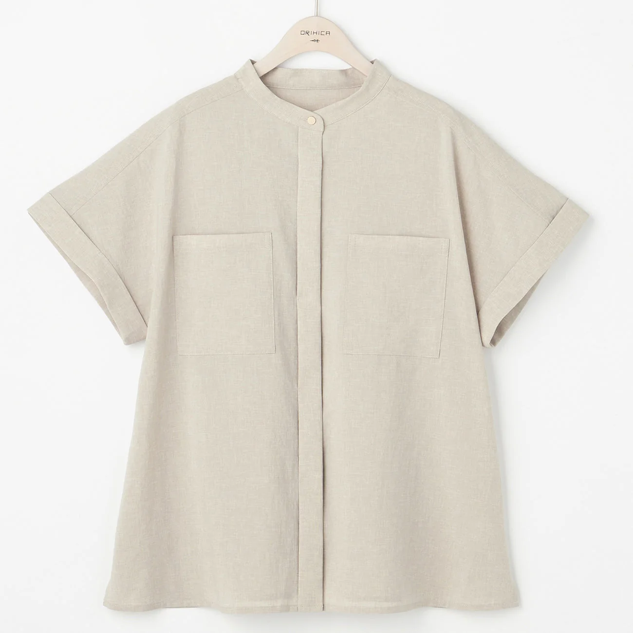 Stand Collar Blouse with Chest Pockets - Image 16