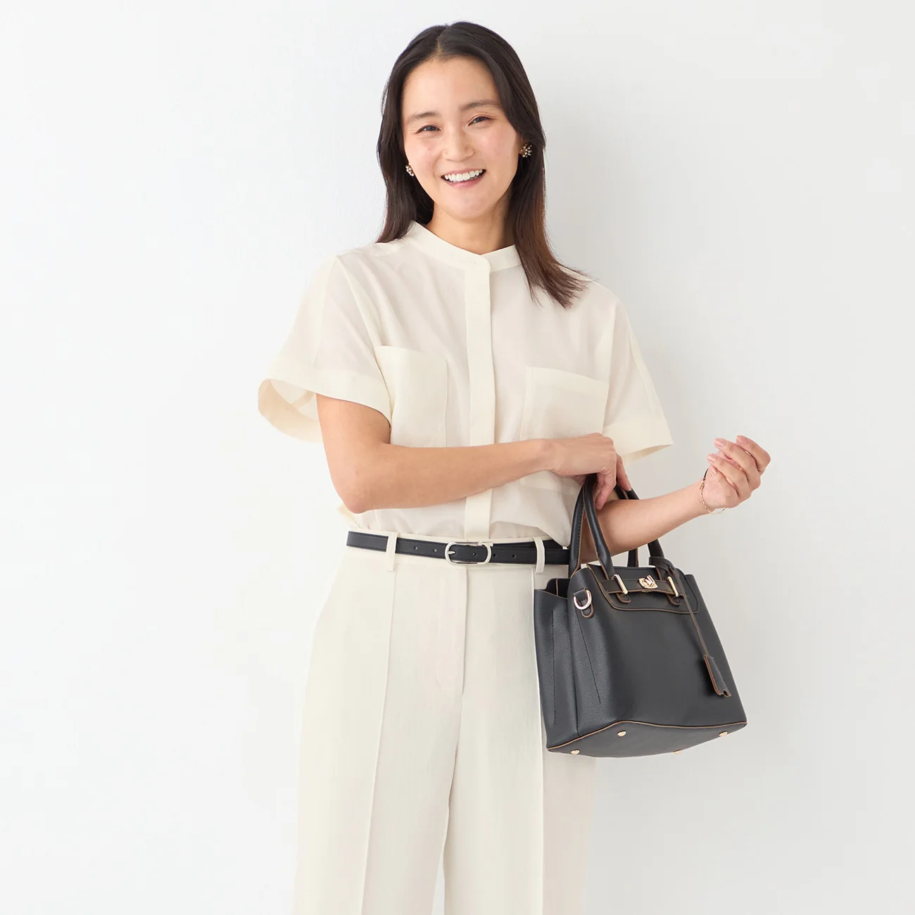 Stand Collar Blouse with Chest Pockets - Image 23