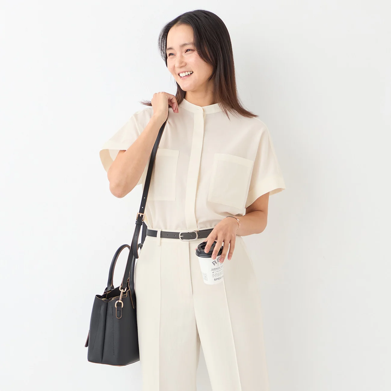 Stand Collar Blouse with Chest Pockets - Image 25