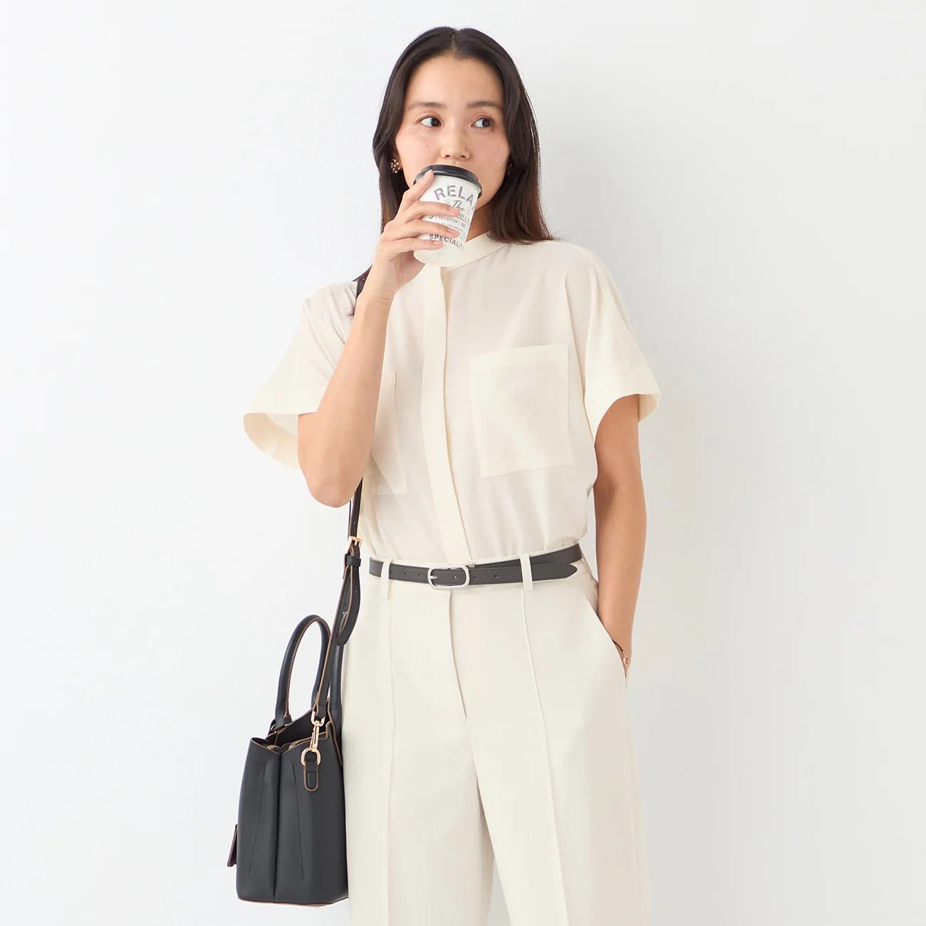 Stand Collar Blouse with Chest Pockets - Image 26