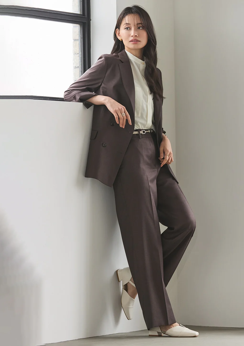 Stand Collar Blouse with Chest Pockets - Image 47