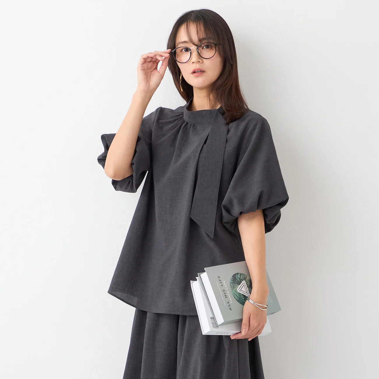 Tie-Neck Voluminous Sleeve Blouse - Image 11