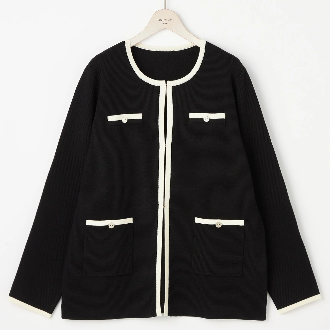 Color-block Mid-length Knit Jacket - Image 10