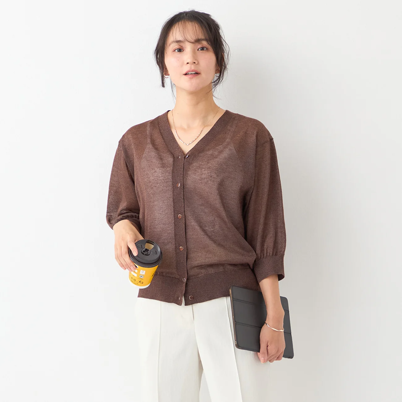 Sheer Glitter V-Neck Cardigan - Image 5
