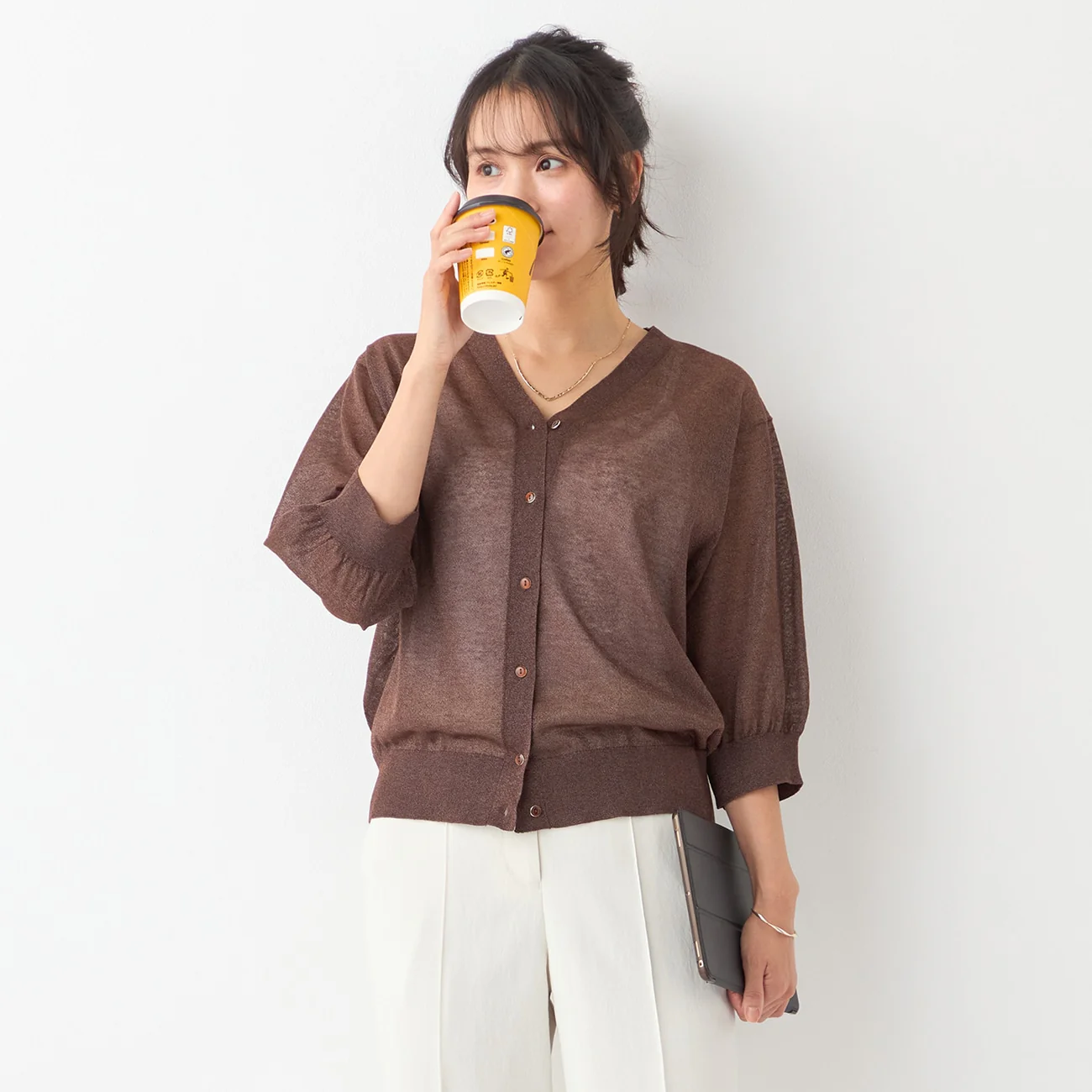 Sheer Glitter V-Neck Cardigan - Image 6