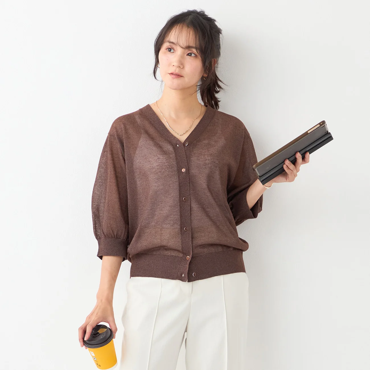 Sheer Glitter V-Neck Cardigan - Image 7