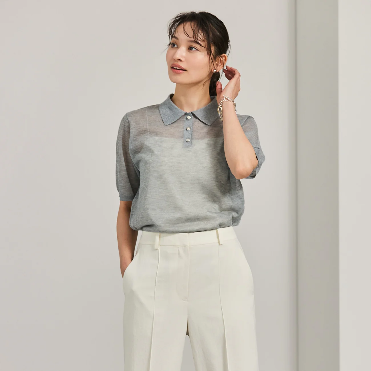 Sheer Glitter Knit Polo - Image 8