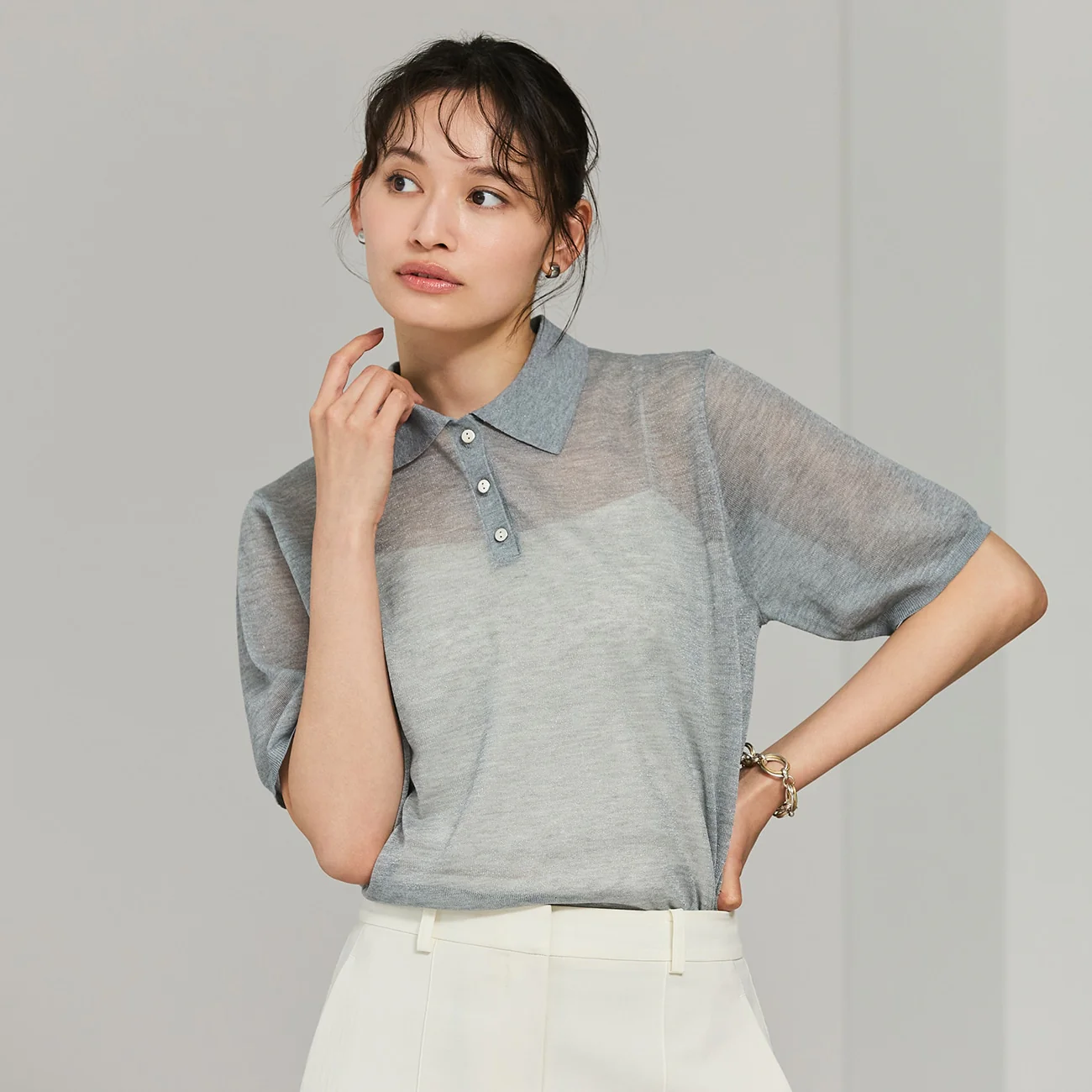 Sheer Glitter Knit Polo - Image 9