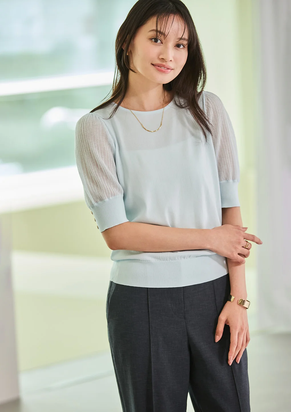 Sheer Sleeve Knit Top - Image 23
